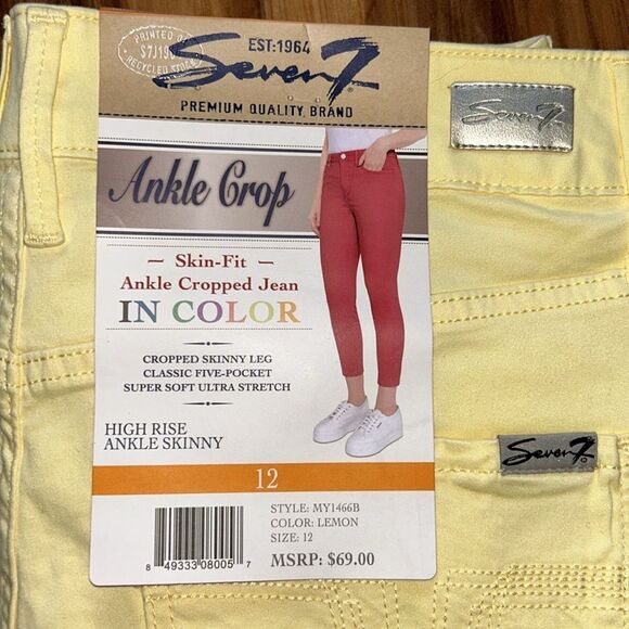 NEW Seven7 Limited Edition Lemon Yellow Ankle Cropped Jeans - Picture 2 of 7